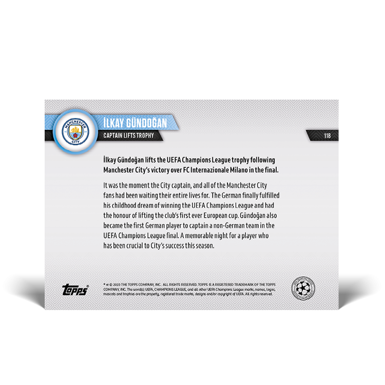 Topps Now 2022-23 UEFA Champions League - İlkay Gündoğan Captain Lifts Trophy 10.06.23 #118