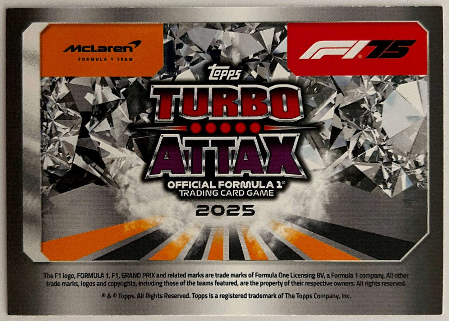 Trading card packaging for 'Turbo Attax' with McLaren logo