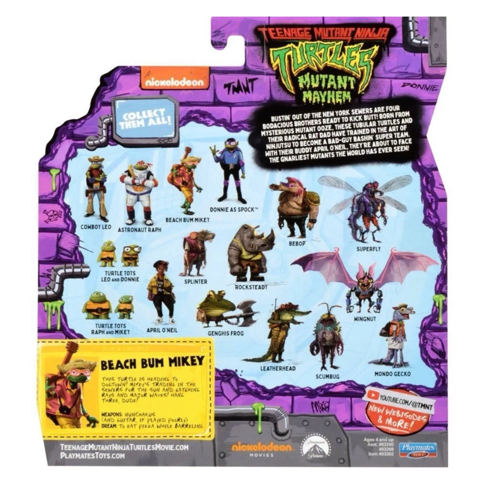 nickelodeon Teenage Mutant Ninja Turtles Mutant Mayhem - BEACH BUM MIKEY 4.5" Action Figure
