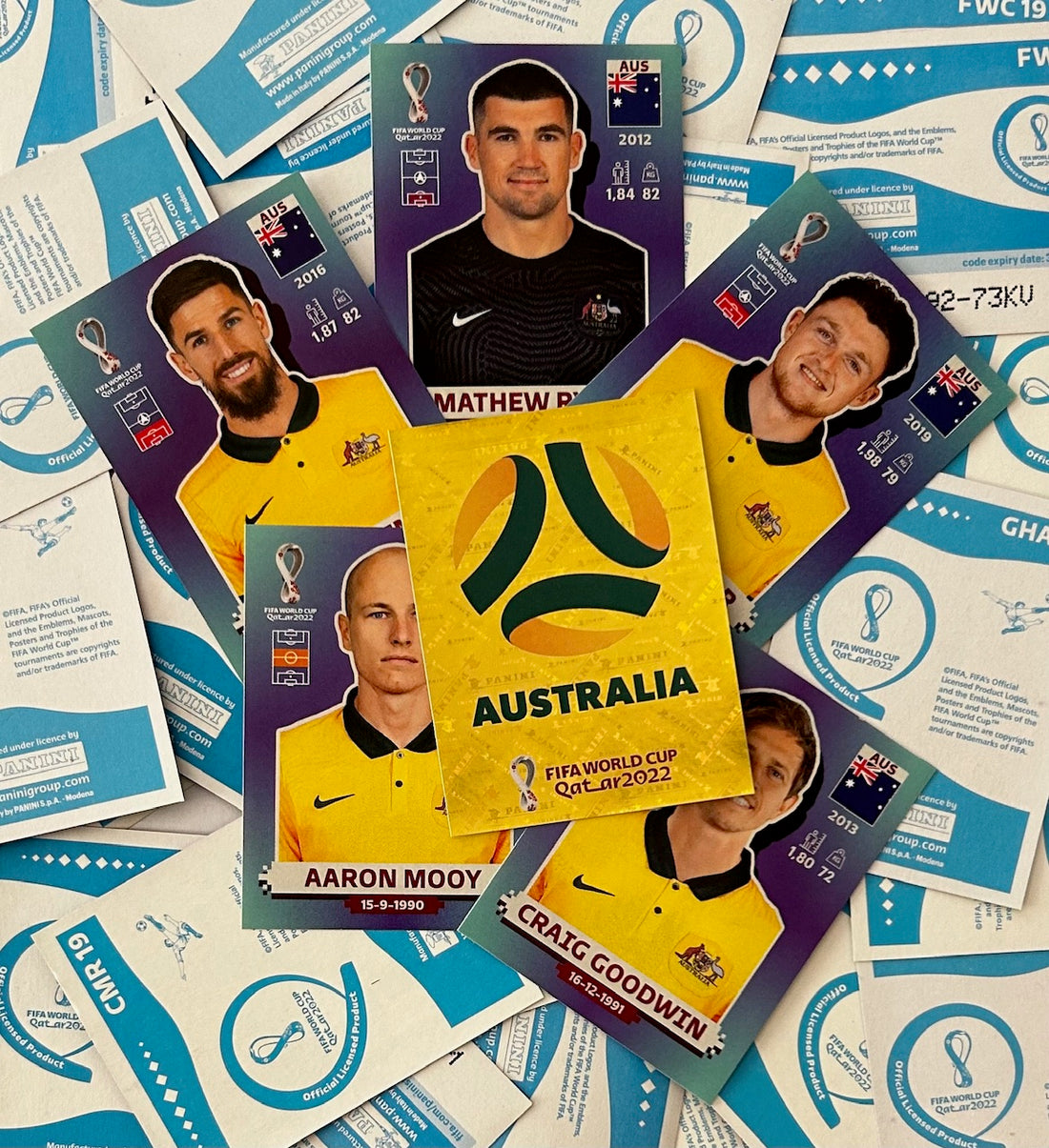 Socceroos Panini World Cup 2022 releases including Australian heroes such as Mathew Ryan, Aaron Mooy & Craig Goodwin