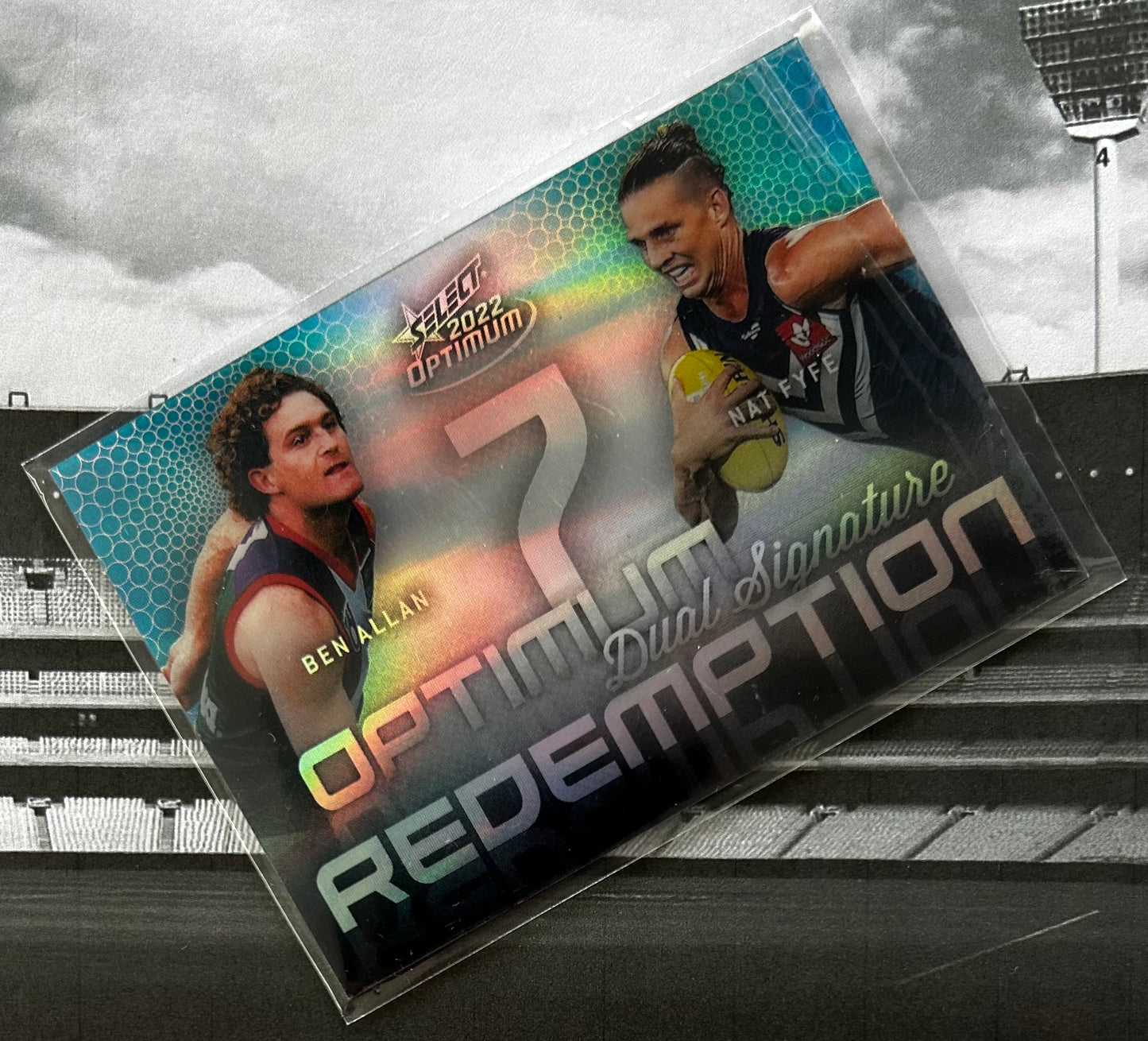 2022 AFL Select Optimum - BEN ALLAN & NAT FYFE (FREMANTLE DOCKERS) Optimum Mirror Dual Signature Redemption OMDSR6 /50