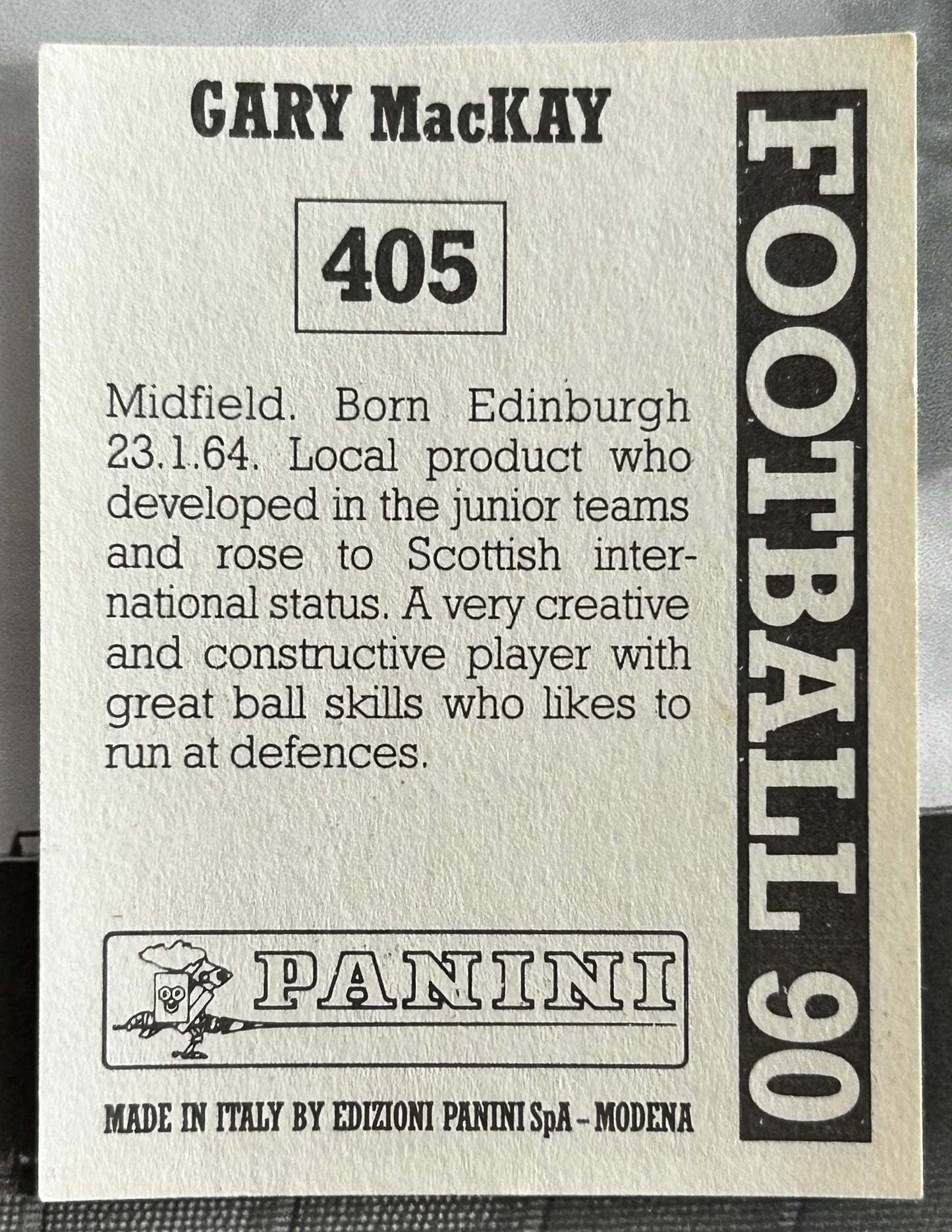 Panini Football 90 Sticker - GARY MacKAY (HEART OF MIDLOTHIAN) #405