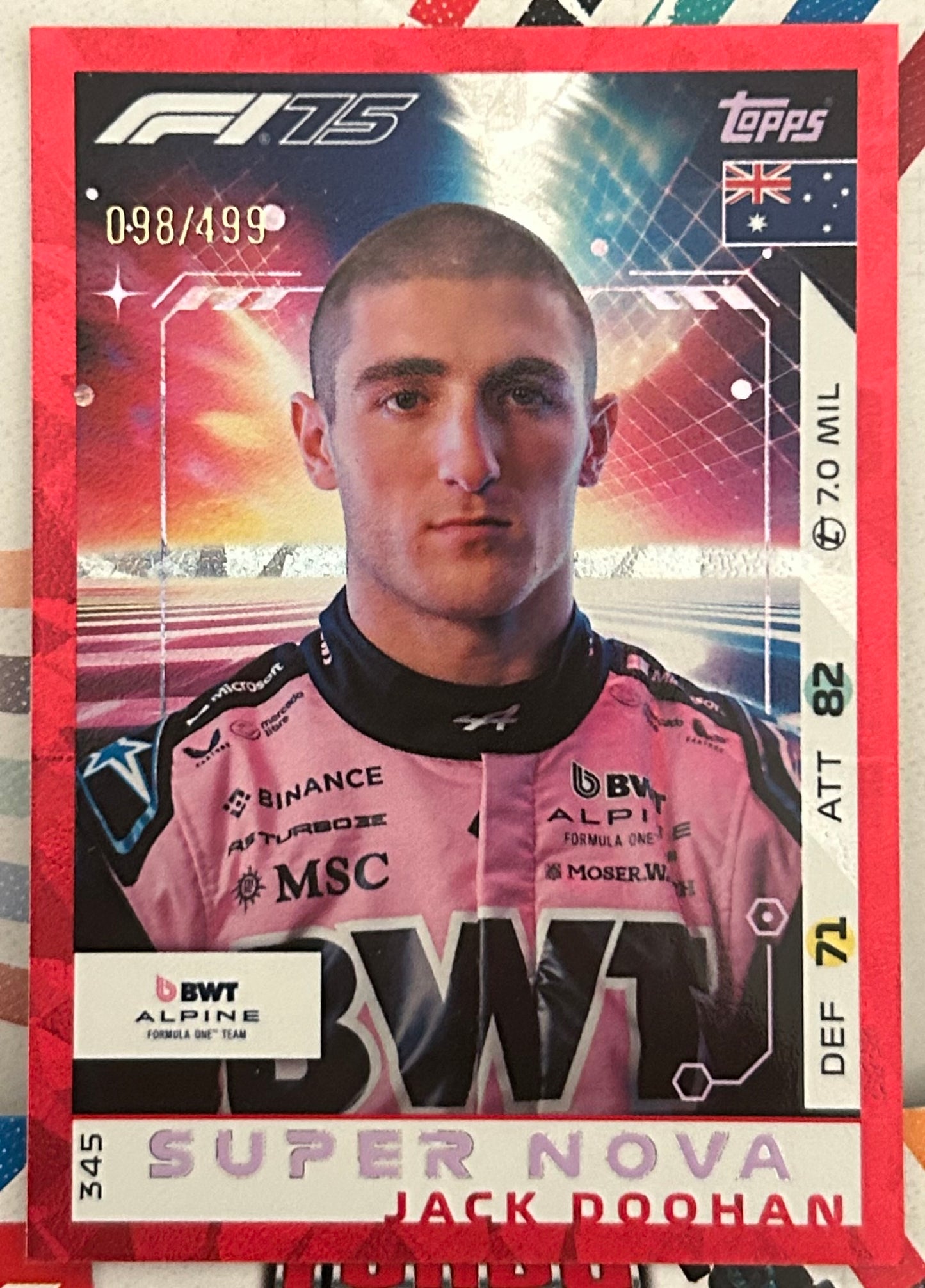 Topps F1 Turbo Attax 2025 - JACK DOOHAN (BWT ALPINE) Super Nova #345 *Red Parallel /499*