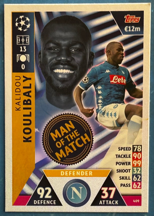 Topps Match Attax UEFA Champions League 2018-19 - KALIDOU KOULIBALY (NAPOLI) Man of the Match Foil Insert #409