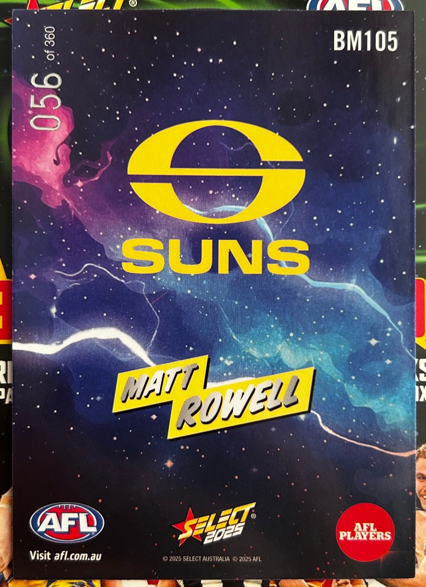 Select AFL 2025 Footy Stars Hobby - MATT ROWELL (GOLD COAST SUNS) Booom BHM105 /85