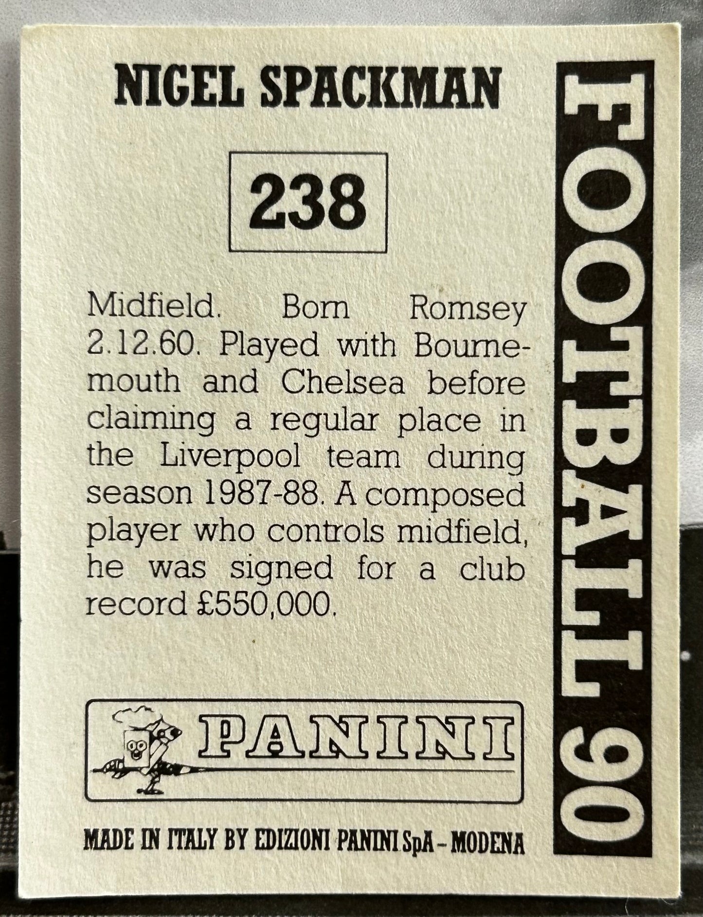 Panini Football 90 Sticker - NIGEL SPACKMAN (QPR) #238