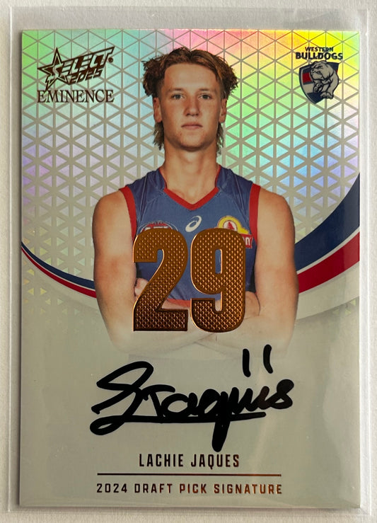 2025 AFL Select Eminence - LACHIE JAQUES (WESTERN BULLDOGS) Draft Pick Signature Copper /195 DPSC29