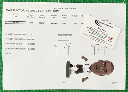 Corinthian ProStars Manufacturing Specification Form - EMILE HESKEY (ENGLAND) Vivid World Cup 2002 3 Packs PRO553