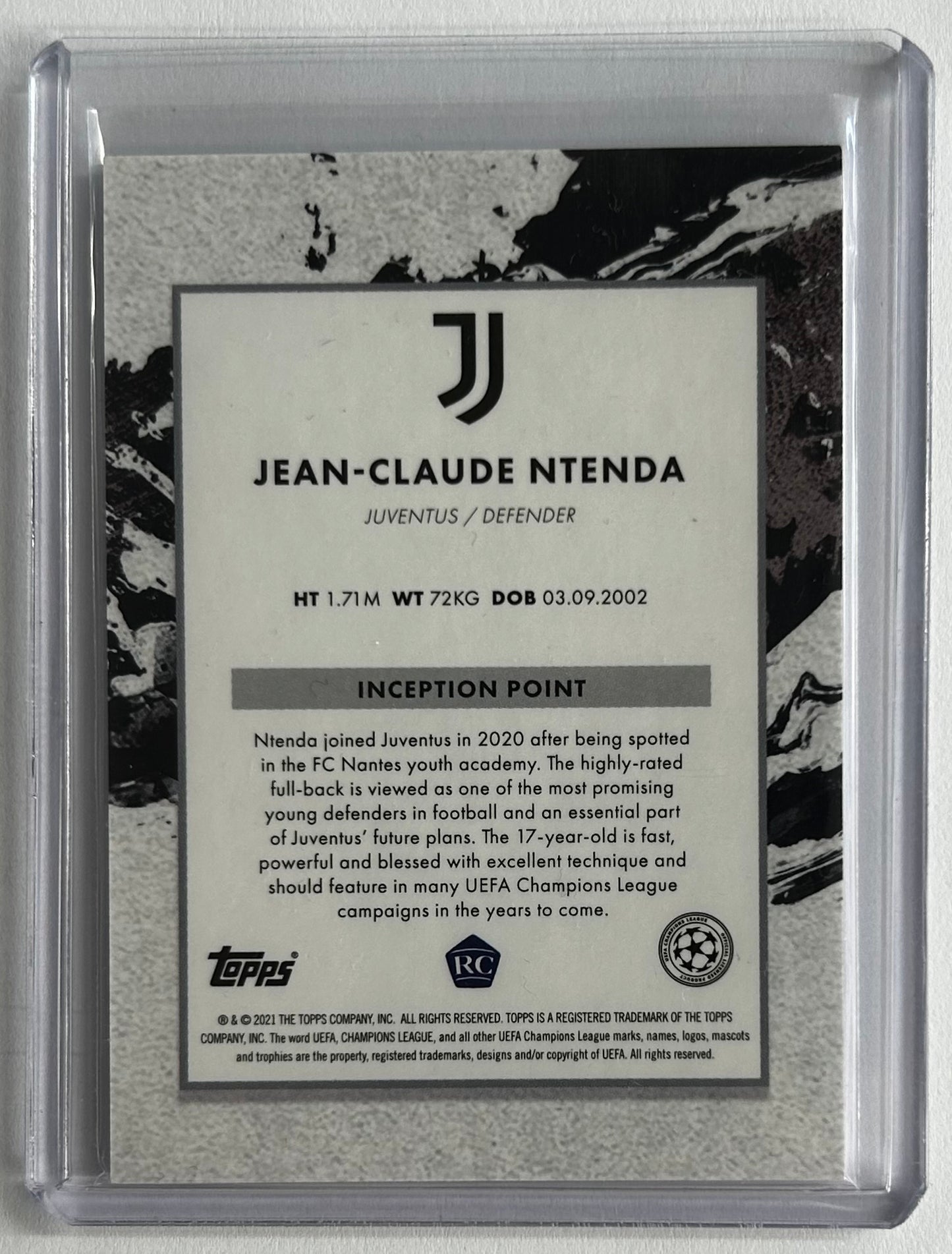 2020-21 Topps Inception UCL - JEAN-CLAUDE NTENDA (JUVENTUS) Emerging Stars RC Rookie