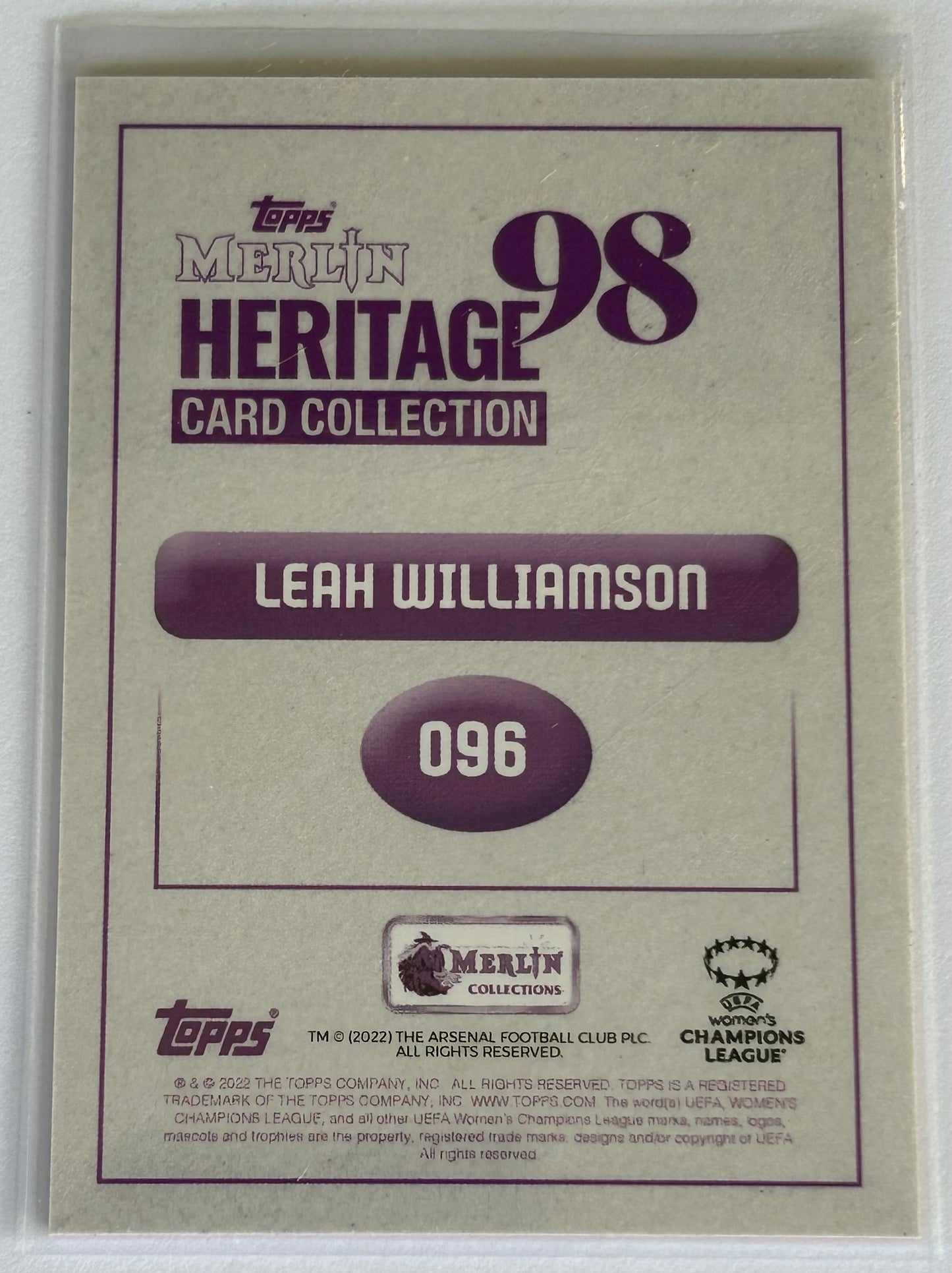 2022-23 Topps Merlin Heritage 98 UEFA - LEAH WILLIAMSON (ARSENAL) #096