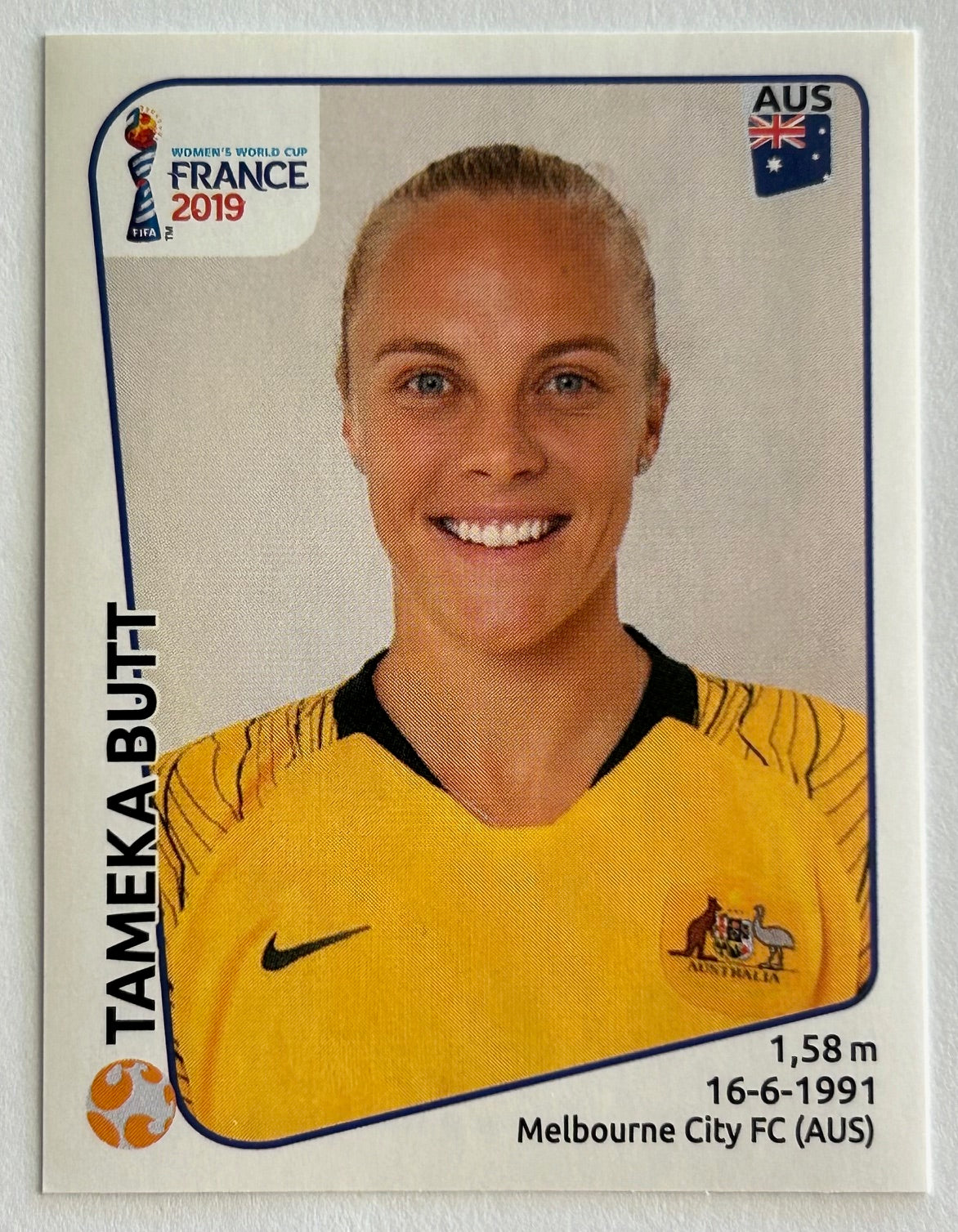 Panini FIFA Women's World Cup France 2019 - TAMEKA BUTT (AUSTRALIA) Rookie RC Sticker #185
