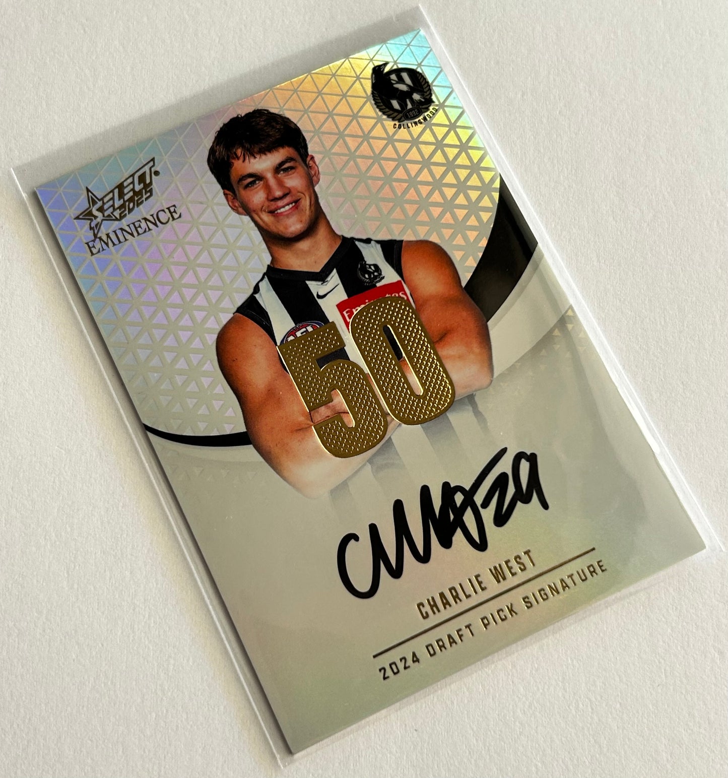 2025 AFL Select Eminence - CHARLIE WEST (COLLINGWOOD) Draft Pick Signature Gold /90 DPSG50