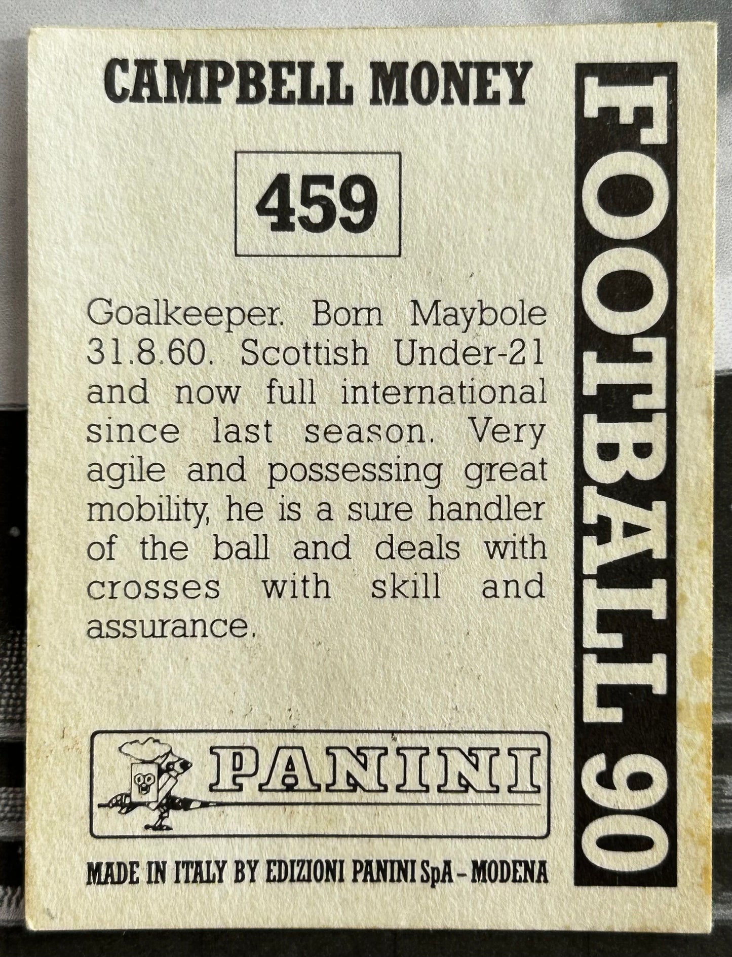 Panini Football 90 Sticker - CAMPBELL MONEY (ST MIRREN) #459