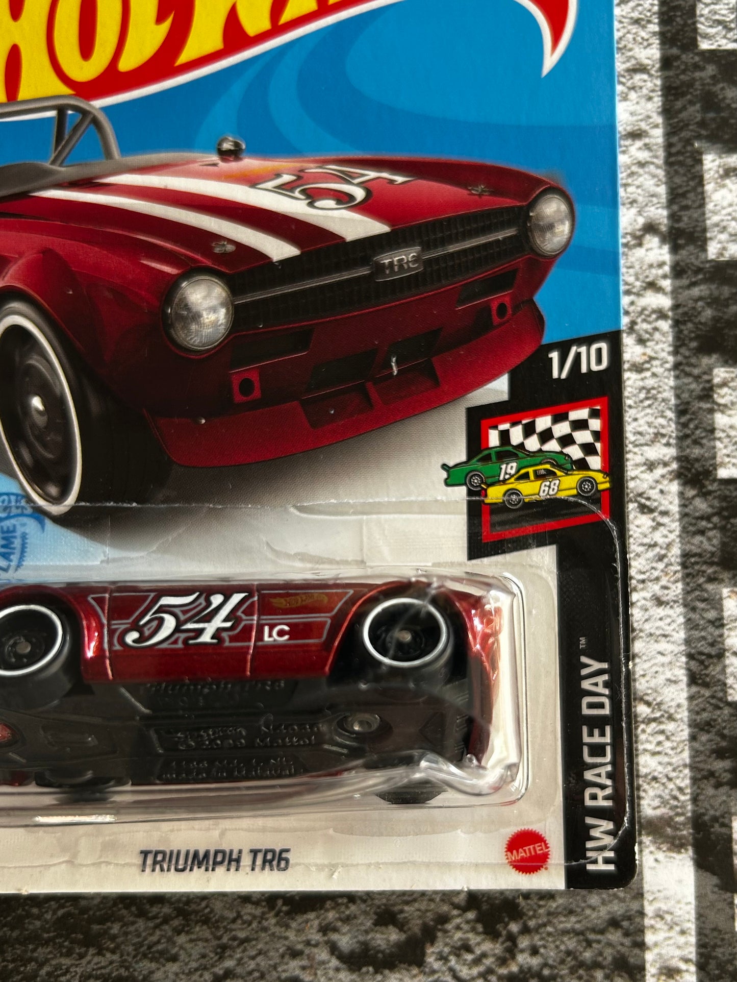 Mattel Hot Wheels Diecast Basic 1:64 - Red Triumph TR6 HW Race Day *See Condition Notes*