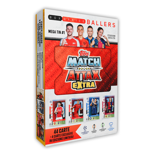 FEB PRE-ORDER: 2024-25 Topps Match Attax Extra UEFA - BOX OFFICE BALLERS MEGA TIN #1 (48 Cards)