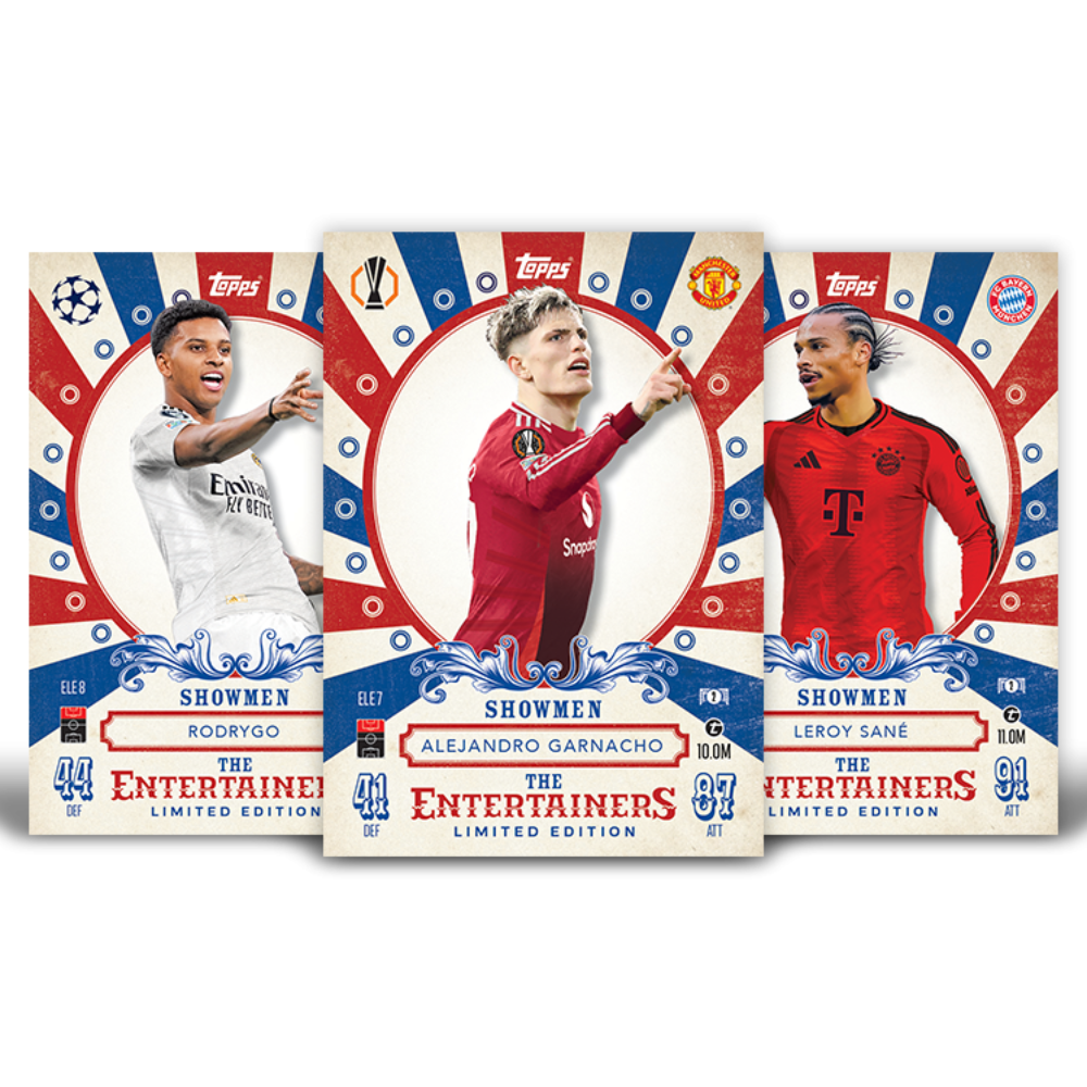 2024-25 Topps UCC Match Attax - THE ENTERTAINERS BOOSTER TIN #3 (28 Cards + 3 Showmen Limited Editions)