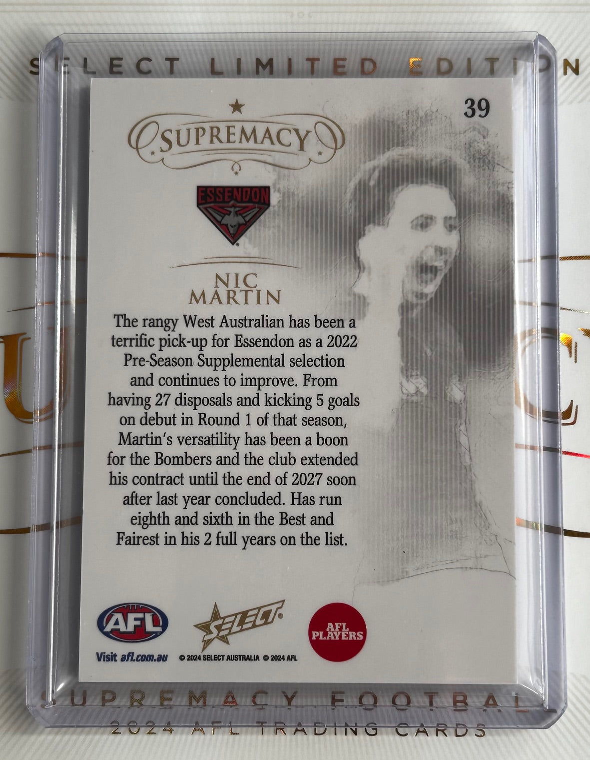 2024 AFL Select Supremacy - NIC MARTIN (ESSENDON) Gold /95 #39