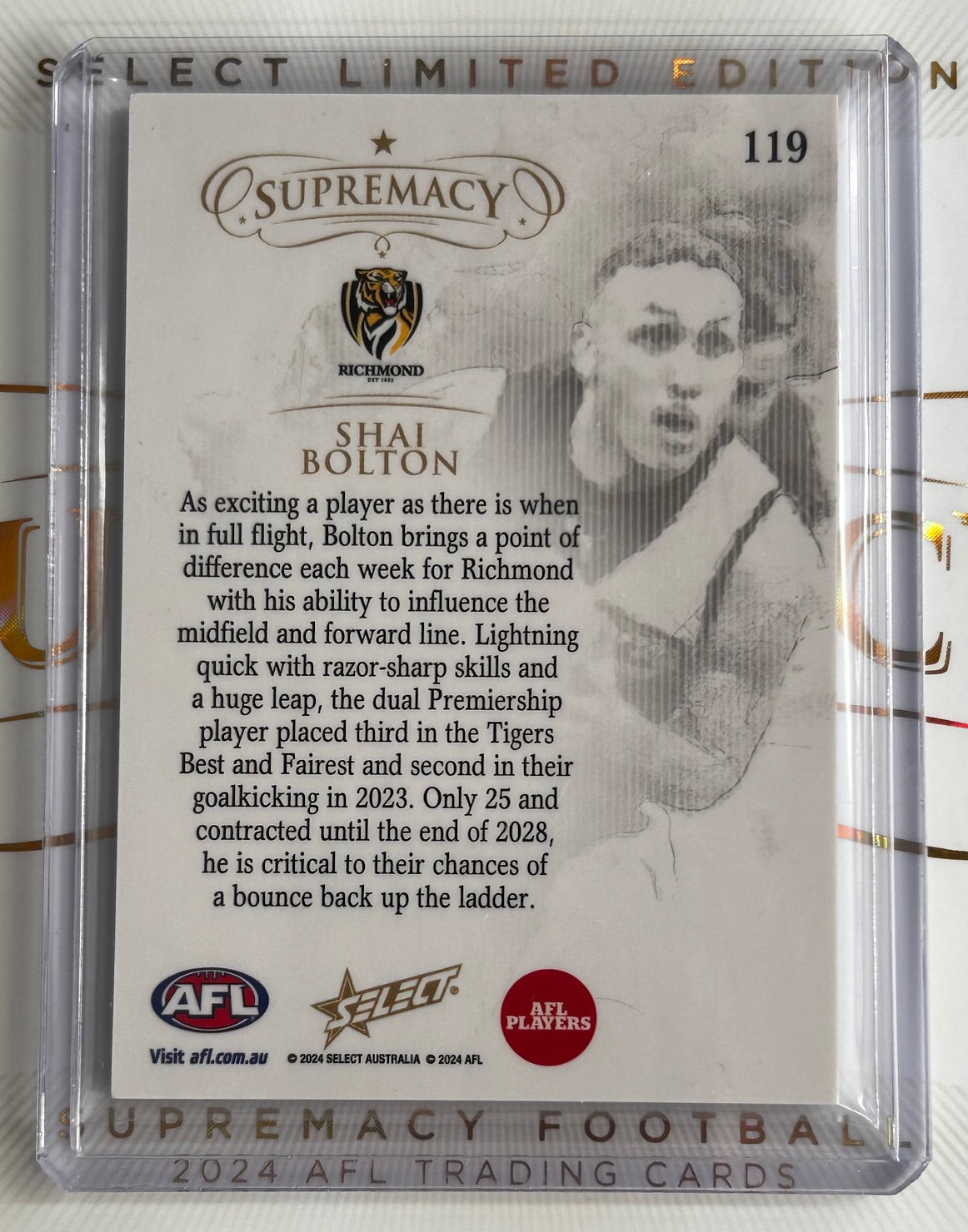 2024 AFL Select Supremacy - SHAI BOLTON (RICHMOND TIGERS) Gold /95 #119