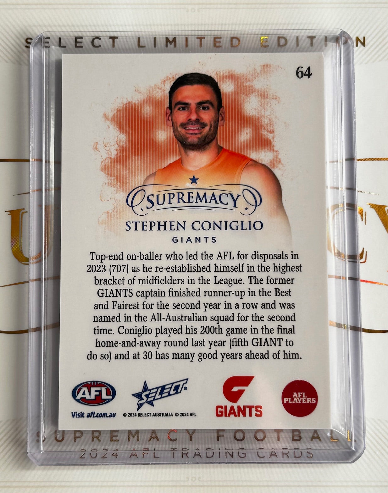 2024 AFL Select Supremacy - STEPHEN CONIGLIO (GWS GIANTS) Blue Portrait /65 #64