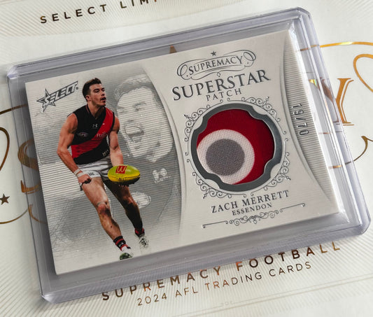 2024 AFL Select Supremacy - ZACH MERRETT (ESSENDON) Superstar Patch /70 SP9