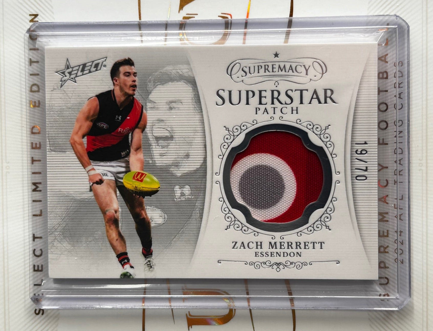 2024 AFL Select Supremacy - ZACH MERRETT (ESSENDON) Superstar Patch /70 SP9