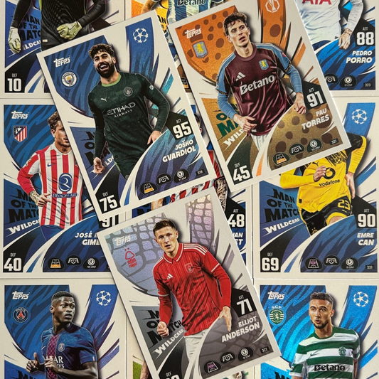 2025-26 Topps UCC Match Attax - MAN OF THE MATCH WILDCARD Rainbow Foil (#316-#342) 1:3 packs