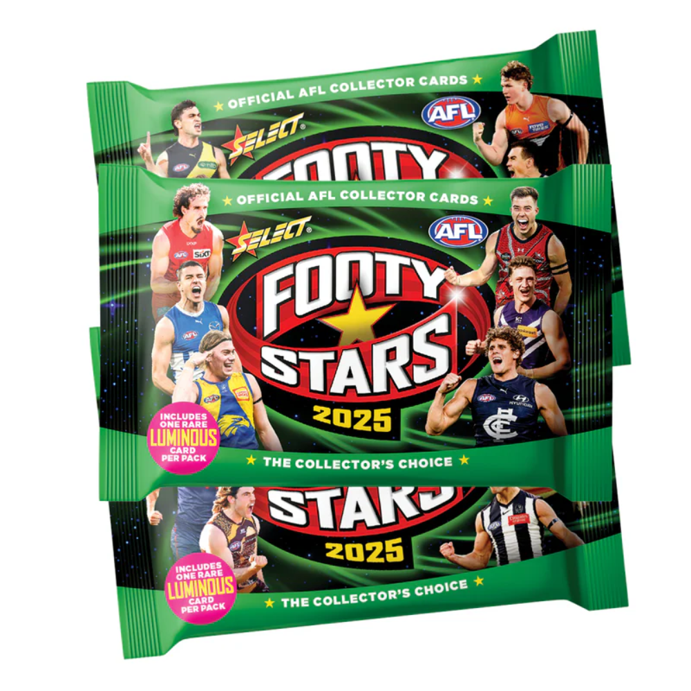 Select AFL Footy Stars 2025 - Blaster Box (inc 2 Exclusive Pink Dragon Scale Luminous Cards)
