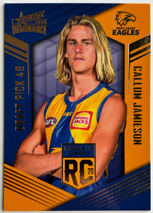 2020 AFL Select Dominance - CALLUM JAMIESON (WEST COAST EAGLES) Rookie Card RC49 /295