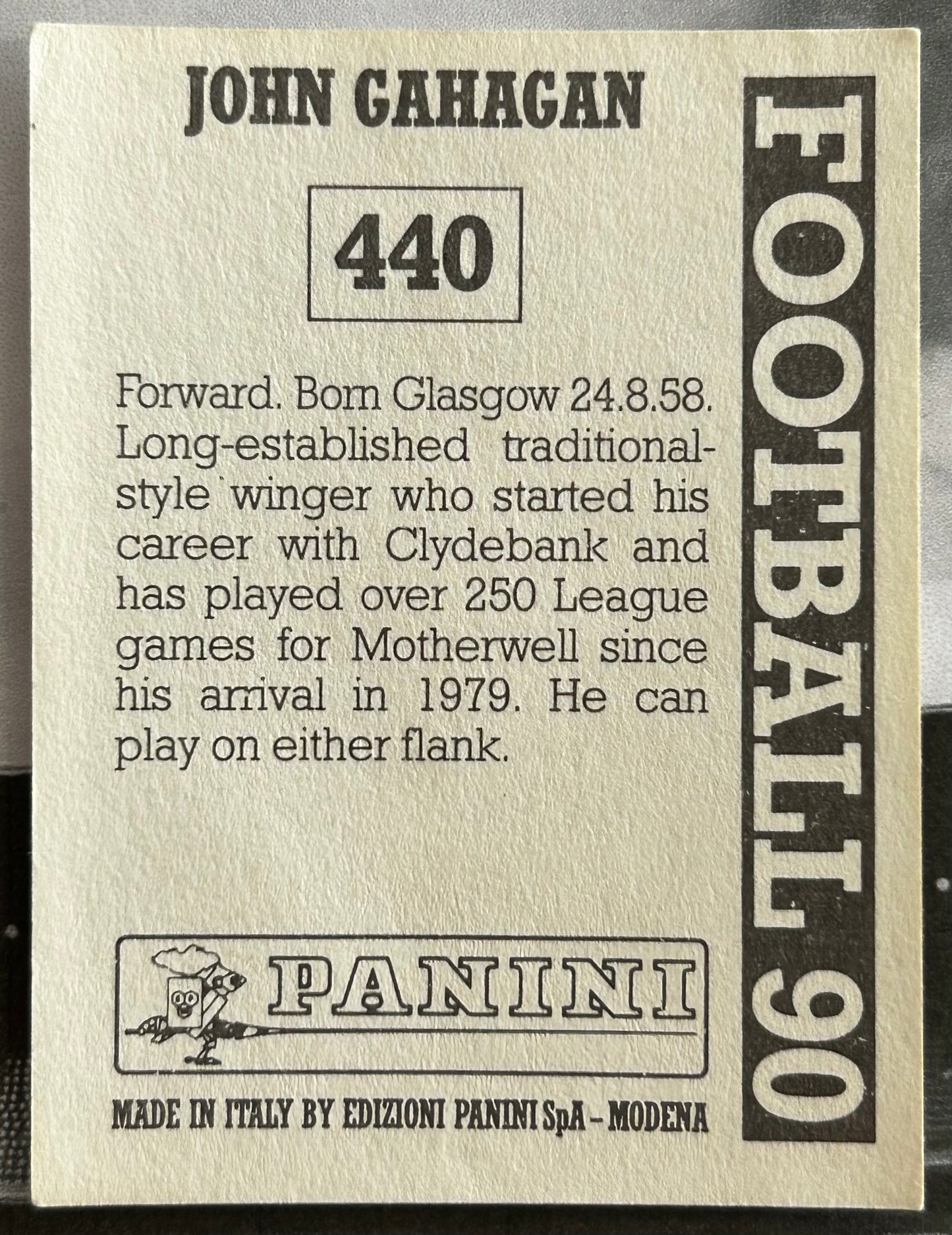 Panini Football 90 Sticker - JOHN GAHAGAN (MOTHERWELL) #440