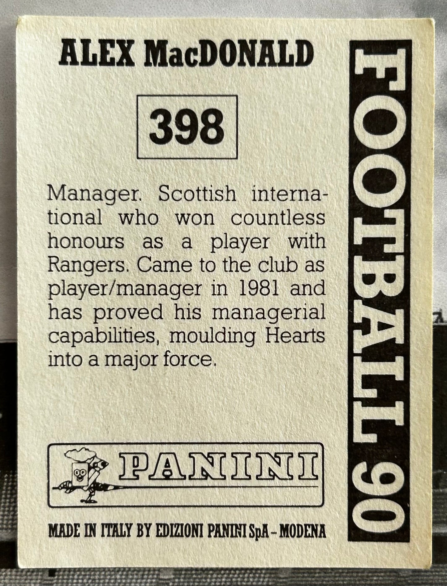Panini Football 90 Sticker - ALEX McDONALD (HEART OF MIDLOTHIAN) #398