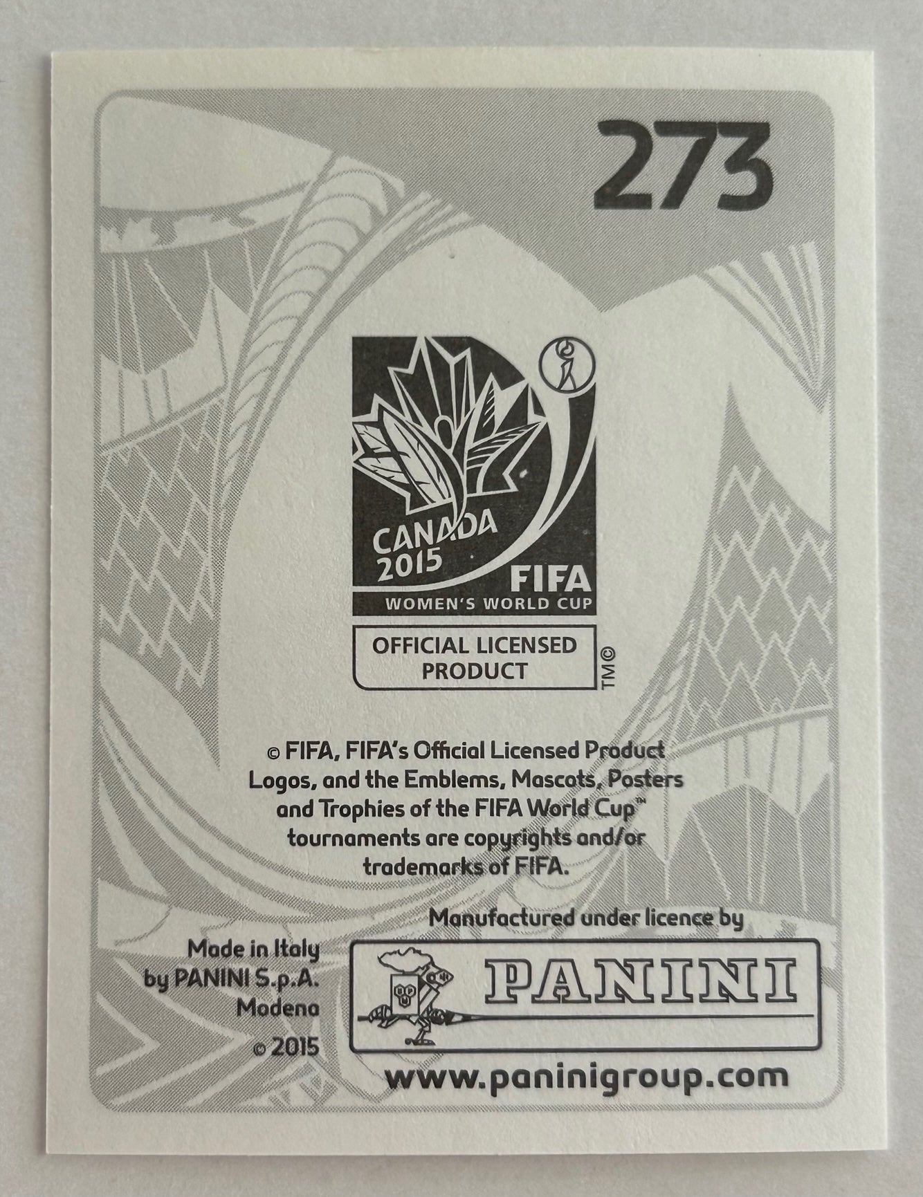 Panini FIFA Women's World Cup Canada 2015 - LYDIA WILLIAMS (AUSTRALIA) Sticker #273