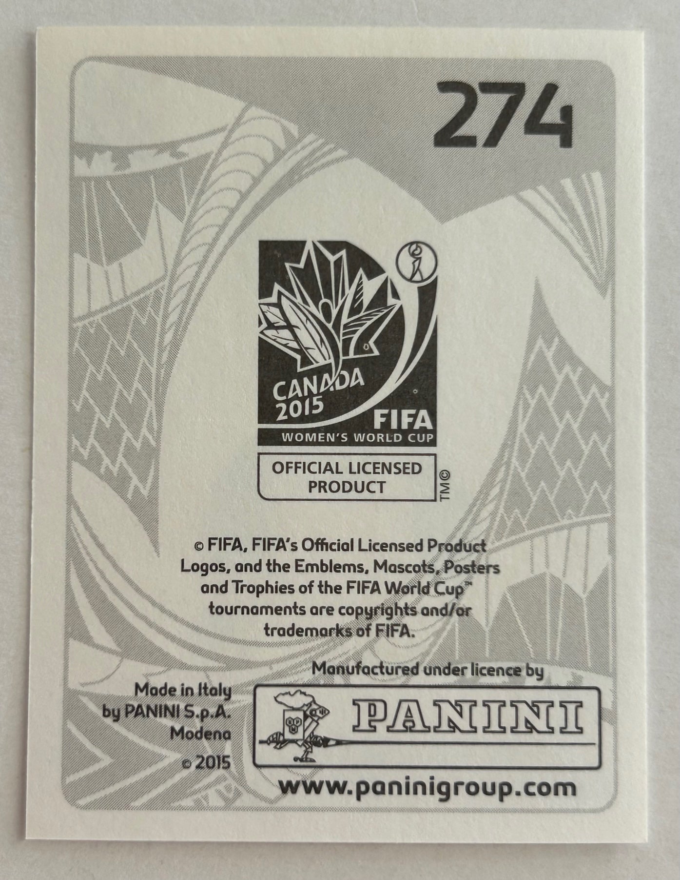 Panini FIFA Women's World Cup Canada 2015 - STEPHANIE CATLEY (AUSTRALIA) Sticker #274