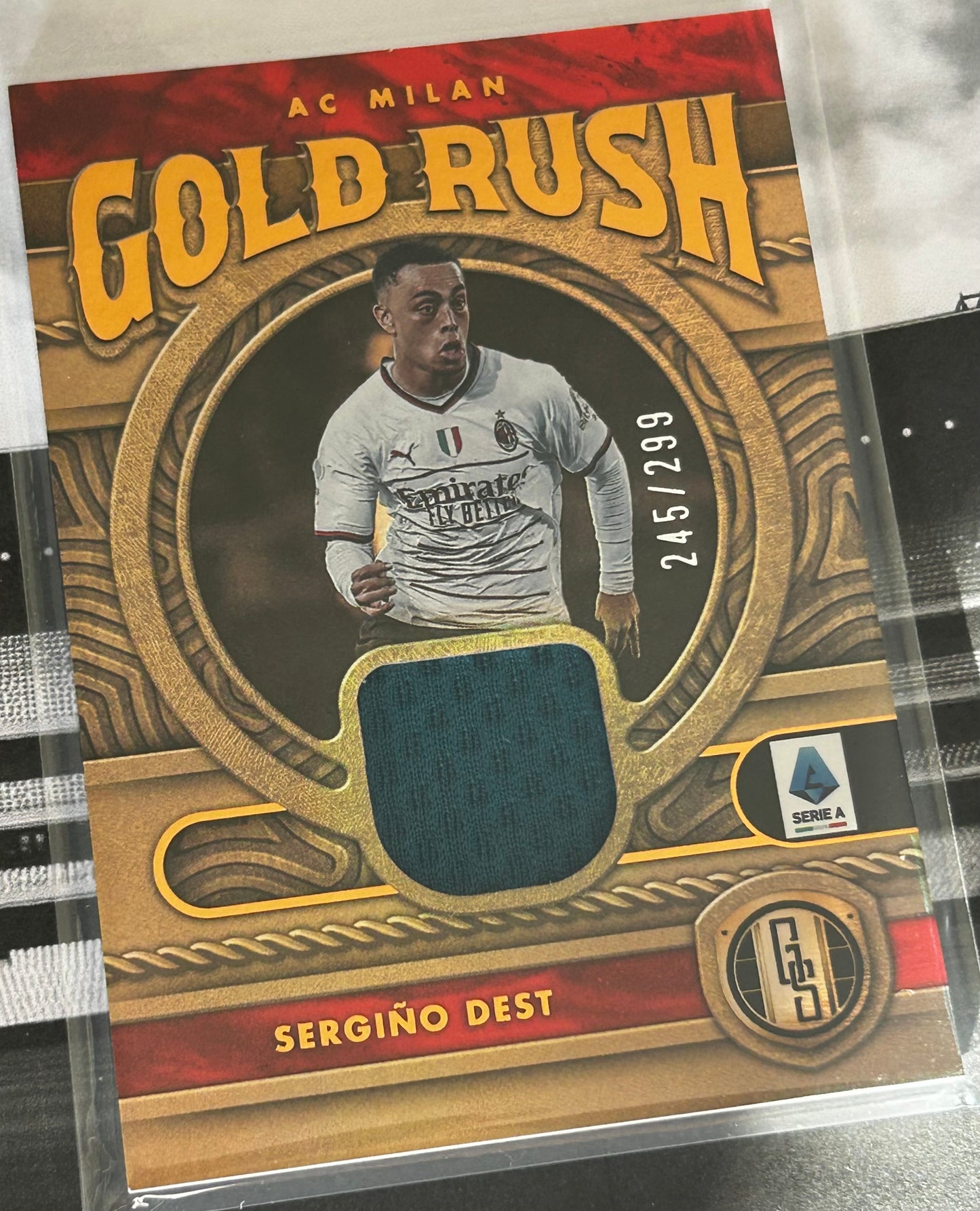 2022-23 Panini Chronicles Gold Standard Serie A Soccer - SERGINO DEST (AC MILAN) Gold Rush Patch GR-SD /299