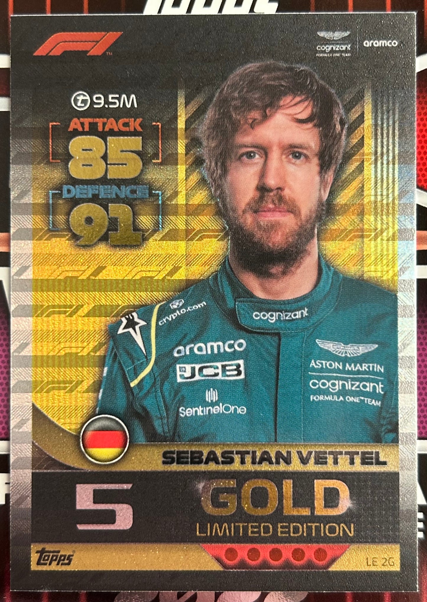Topps F1 Turbo Attax 2022 - SEBASTIAN VETTEL (ASTON MARTIN ARAMCO) Gold Limited Edition LE2G