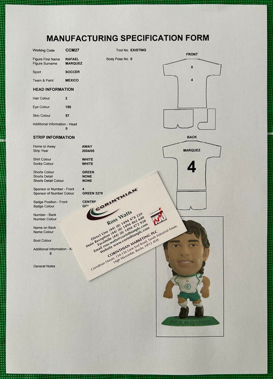 Corinthian MicroStars Manufacturing Specification Form - RAFAEL MARQUEZ (MEXICO) Away Kit 2004-05 CCM27
