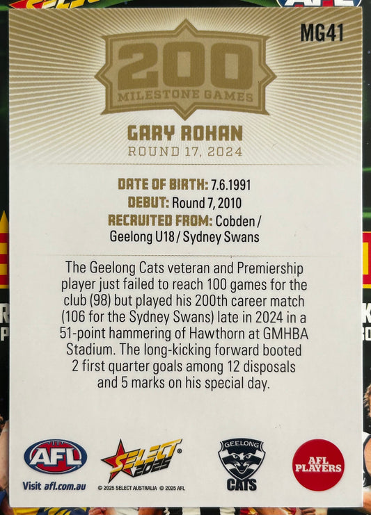 Select AFL 2025 Footy Stars - GARY ROHAN (GEELONG CATS) 200 Milestone Games MG41