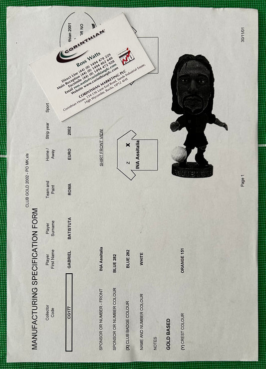 Corinthian ProStars Manufacturing Specification Form - GABRIEL BATISTUTA (AS ROMA) Club Gold 2002 CG177
