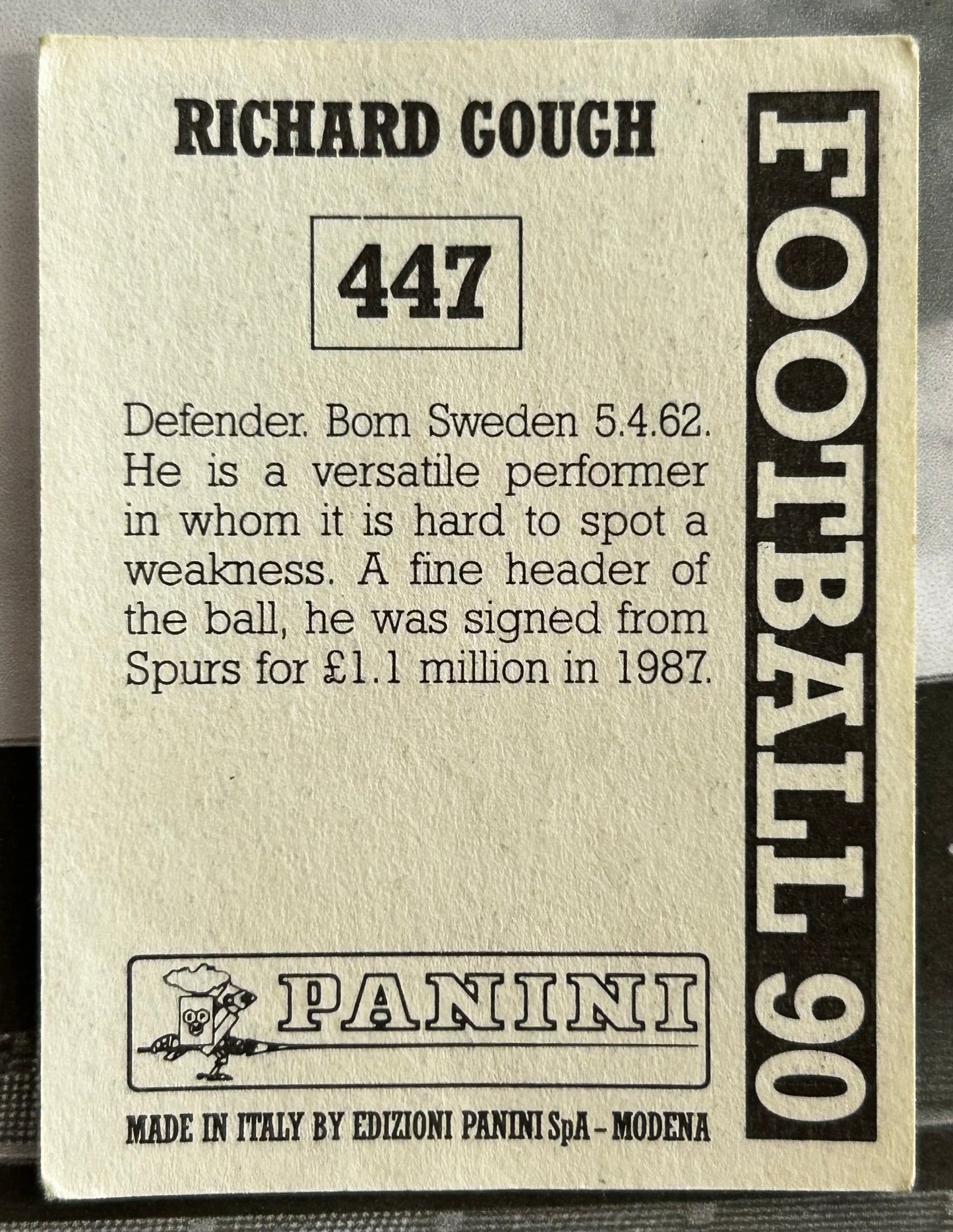 Panini Football 90 Sticker - RICHARD GOUGH (RANGERS) #447