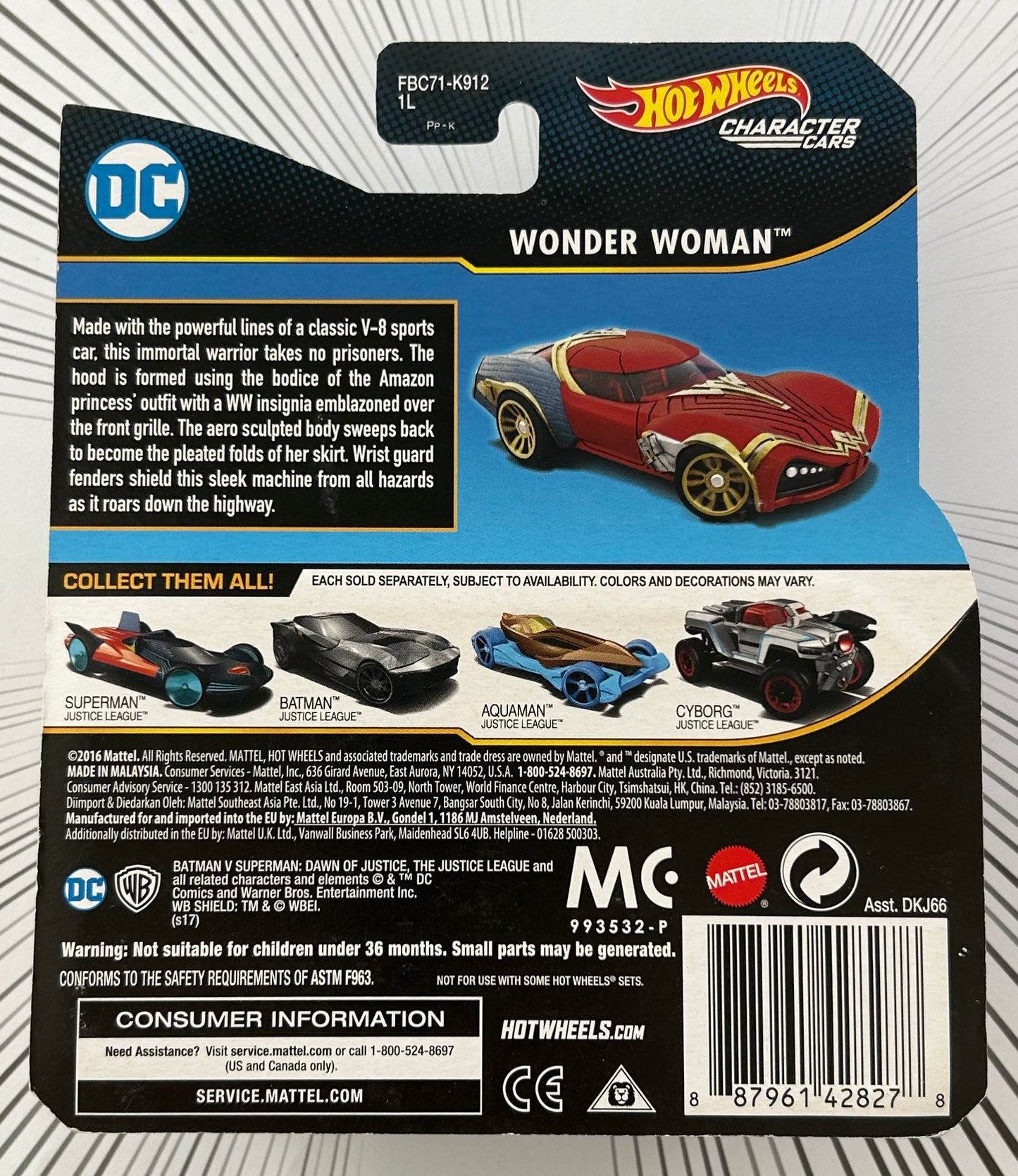 Mattel Hot Wheels Diecast Character Cars 1:64 - Wonder Woman DC Justice League