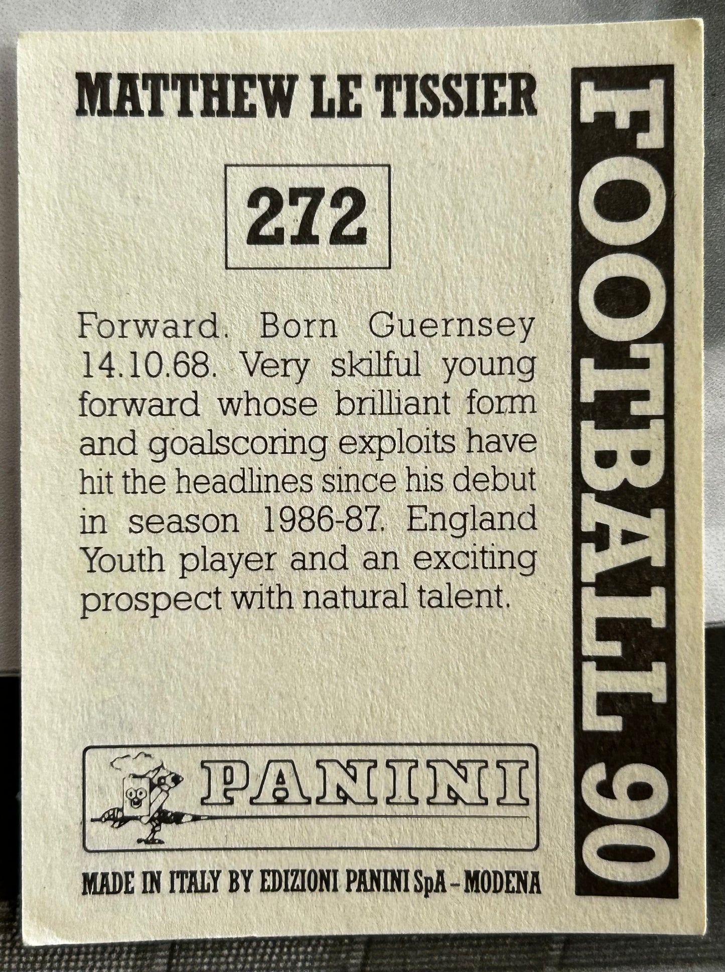 Panini Football 90 Sticker - MATTHEW LE TISSIER (SOUTHAMPTON) #272