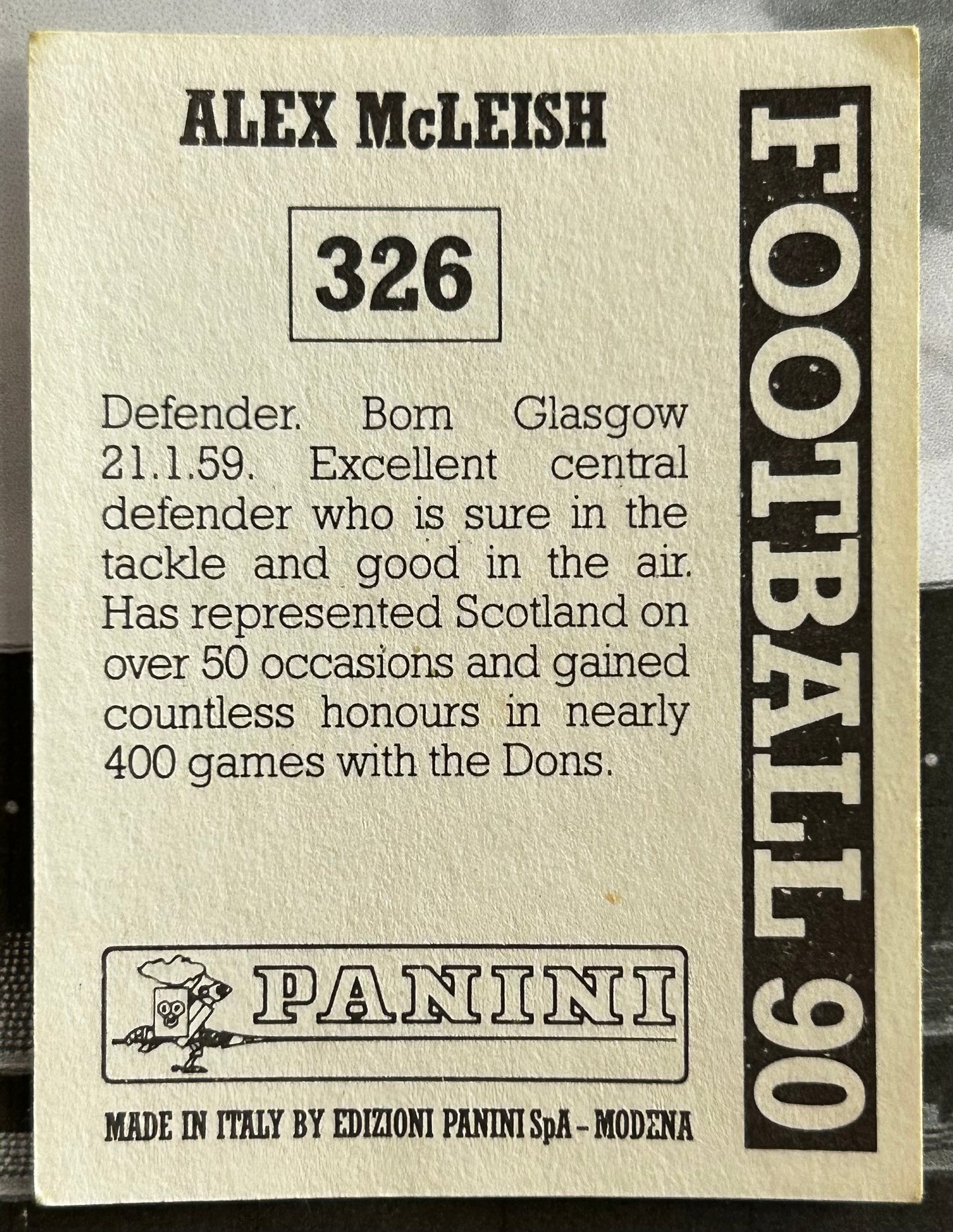 Panini Football 90 Sticker - ALEX McLEISH (ABERDEEN) #326