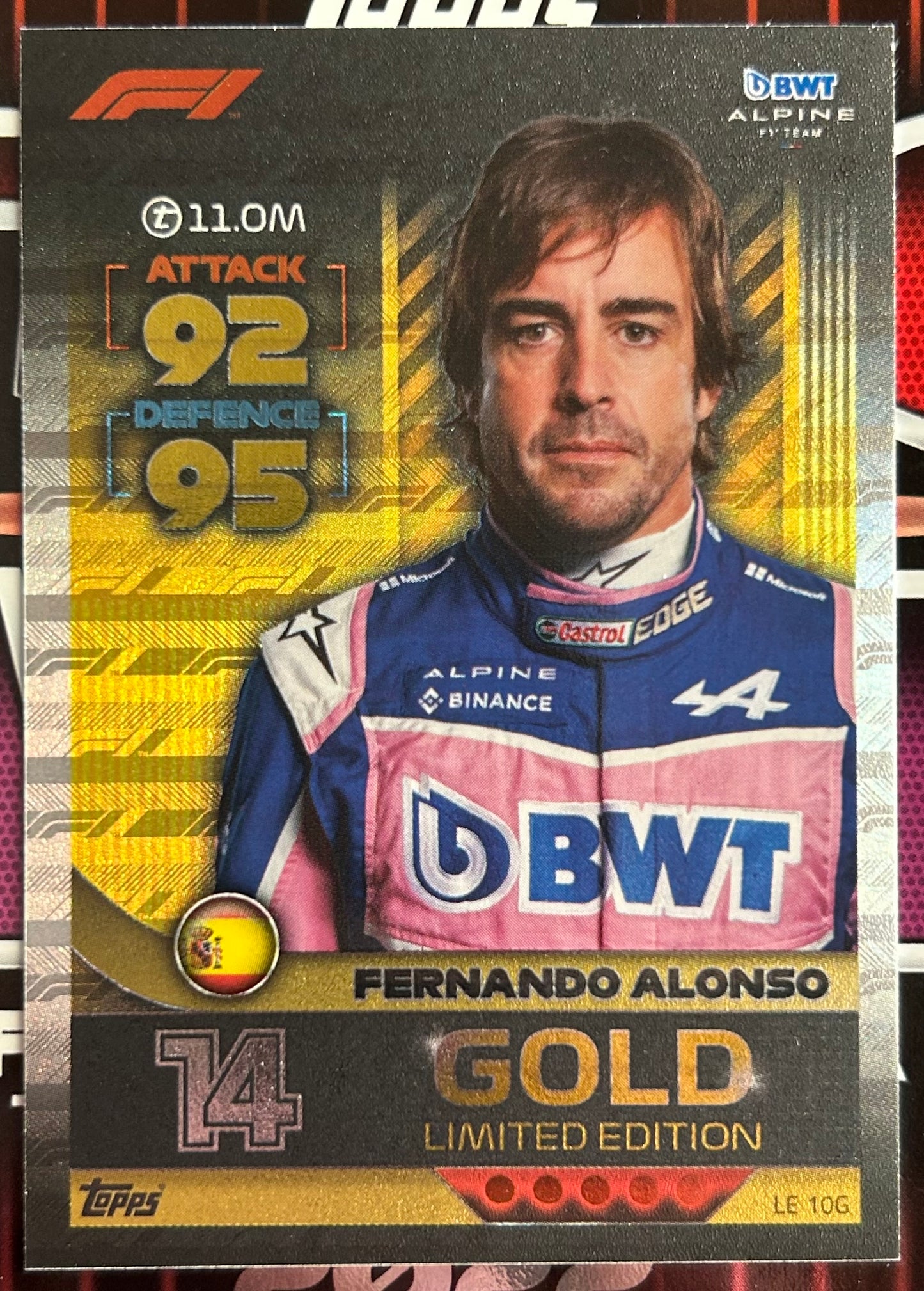 Topps F1 Turbo Attax 2022 - FERNANDO ALONSO (BWT ALPINE) Gold Limited Edition LE10G