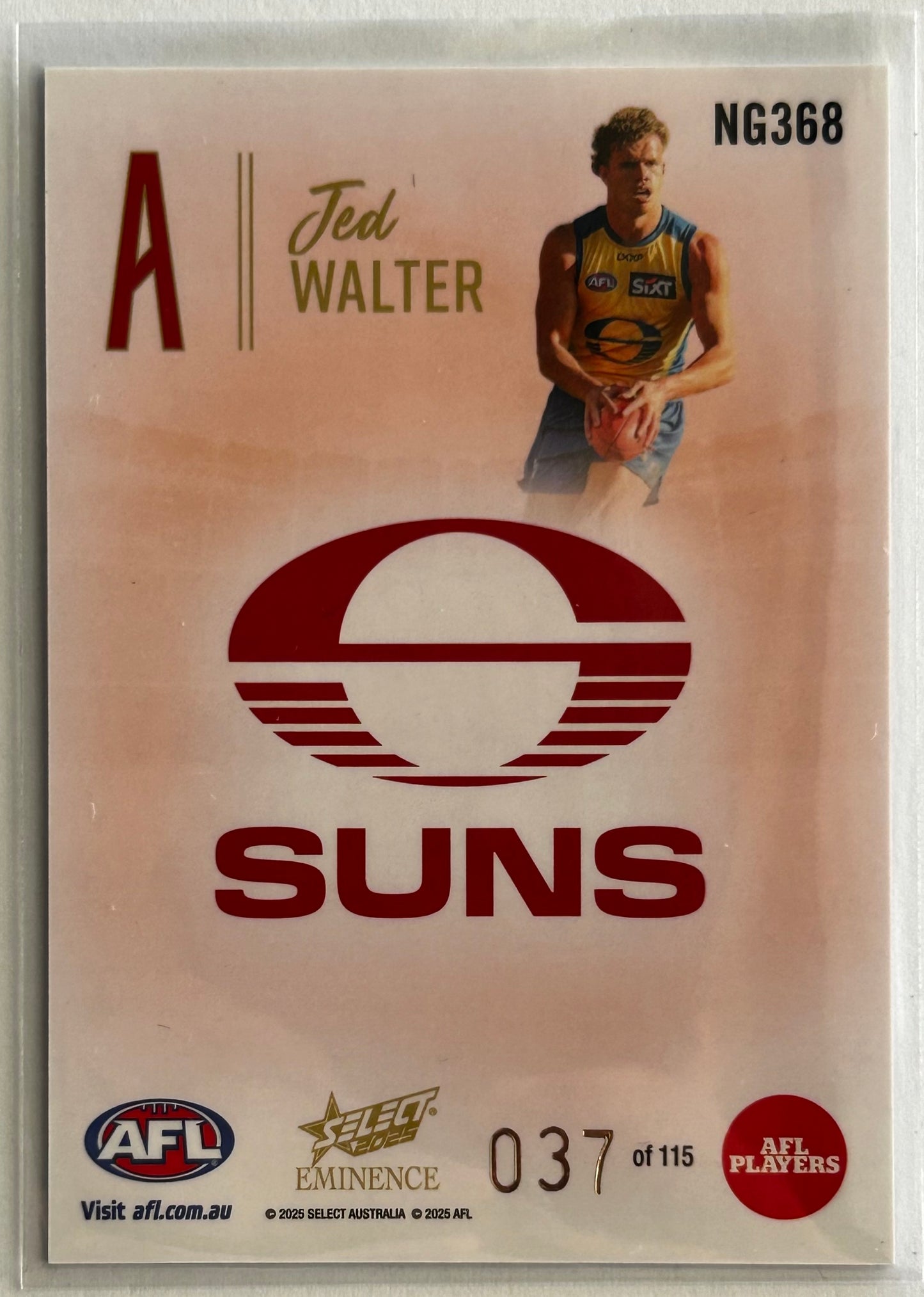 2025 AFL Select Eminence - JED WALTER (GOLD COAST SUNS) Nameplate Gold 'A' /115 NG368