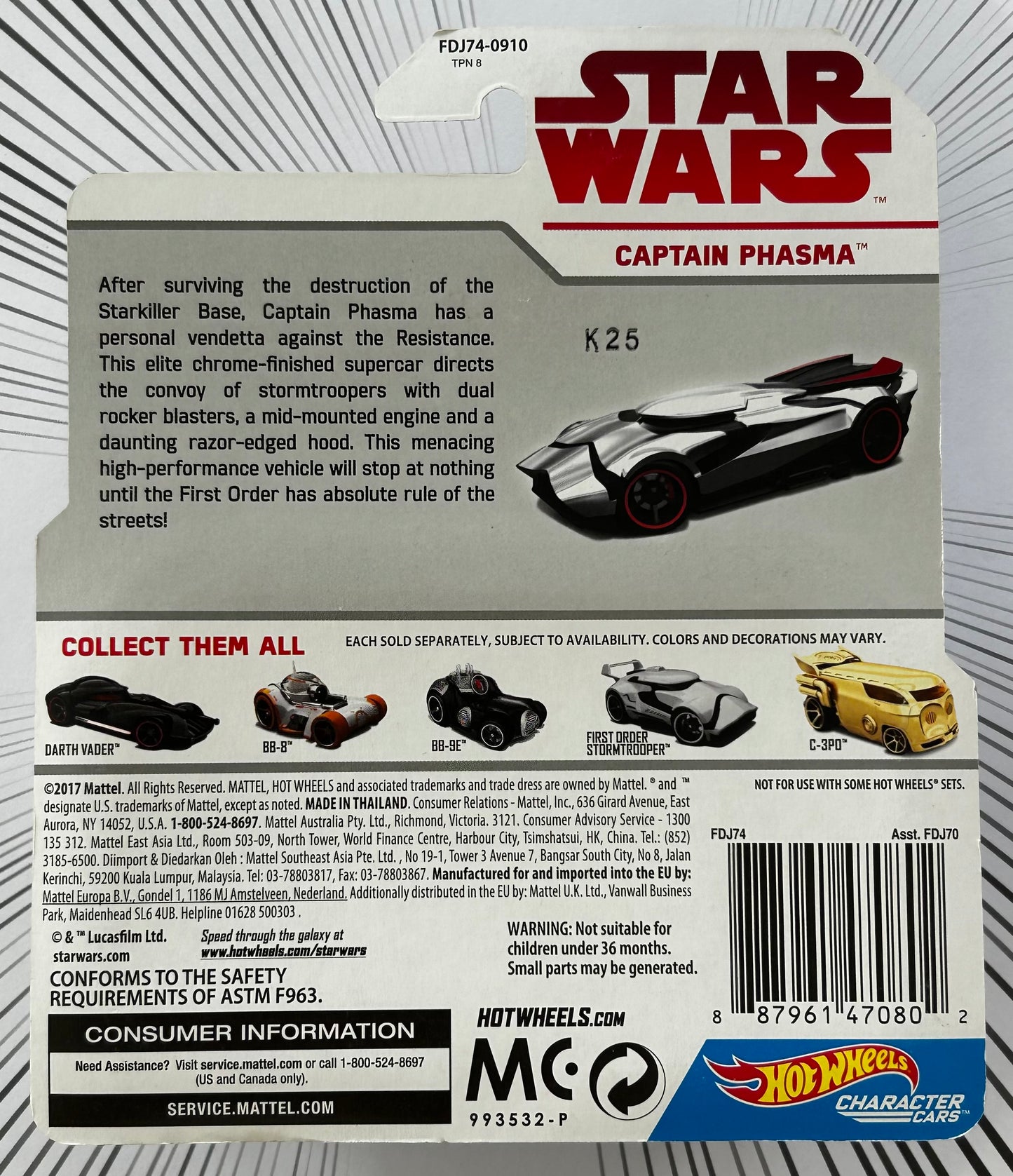 Mattel Hot Wheels Diecast Character Cars 1:64 - Captain Phasma Star Wars: The Last Jedi