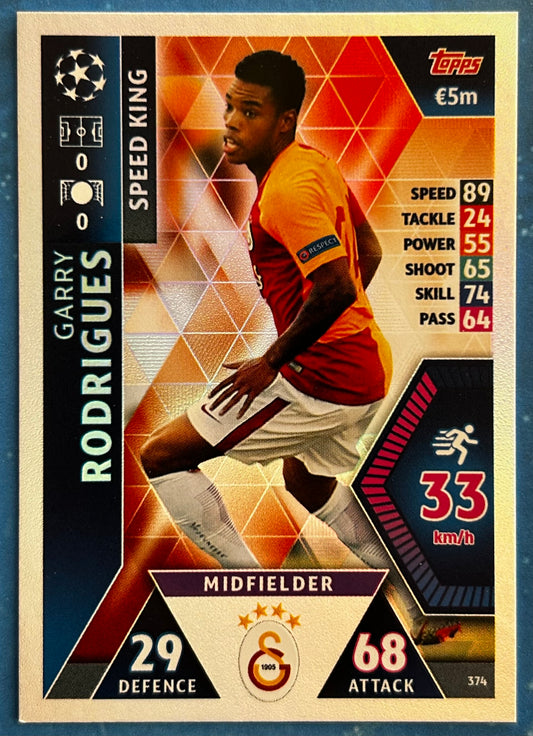 Topps Match Attax UEFA Champions League 2018-19 - GARRY RODRIGUES (GALATASARY) Speed King Foil Insert #374