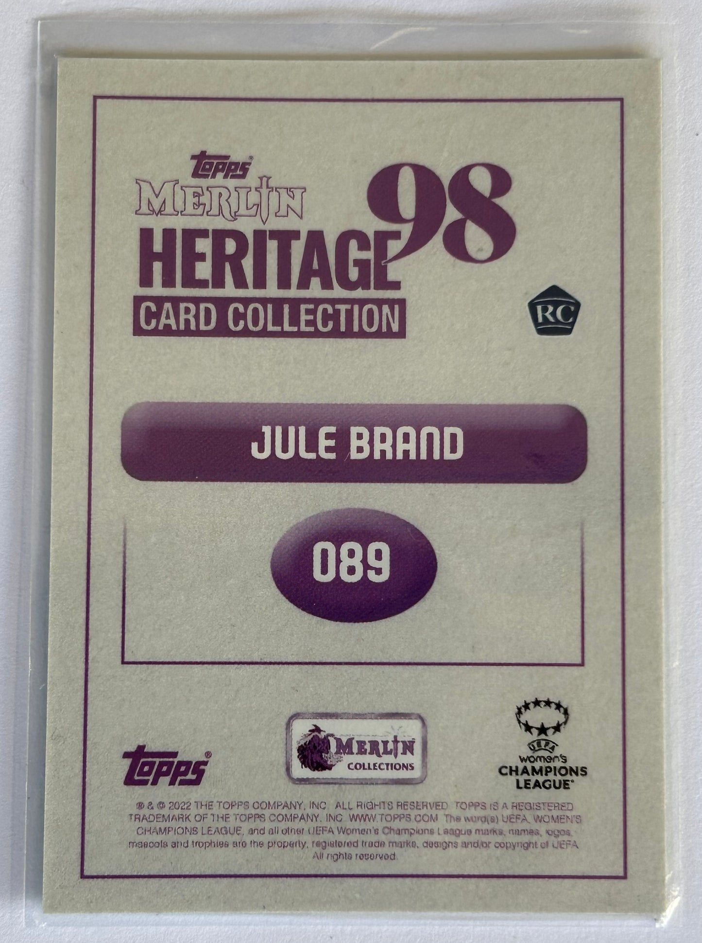 2022-23 Topps Merlin Heritage 98 UEFA - JULE BRAND (VfL WOLFSBURG) Rookie RC #089