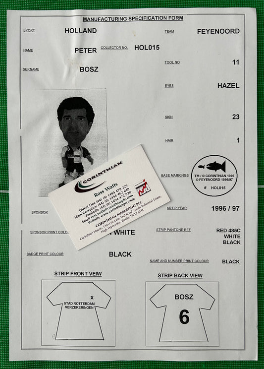 Corinthian Manufacturing Specification Form - PETER BOSZ (FEYENOORD) 1996-97 HOL015
