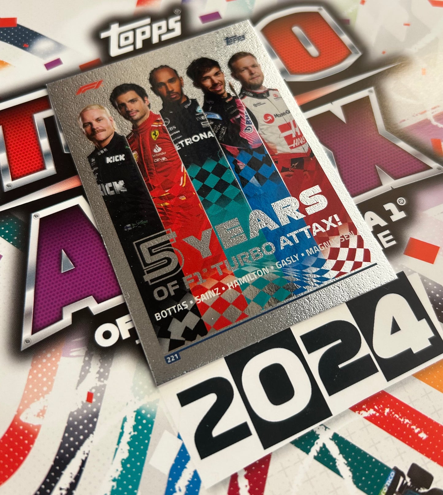 Topps F1 Turbo Attax 2024 - 5 YEARS OF TURBO ATTAX <Bottas-Sainz-Hamilton-Gasly-Magnussen> #221 *Rare UK Version*