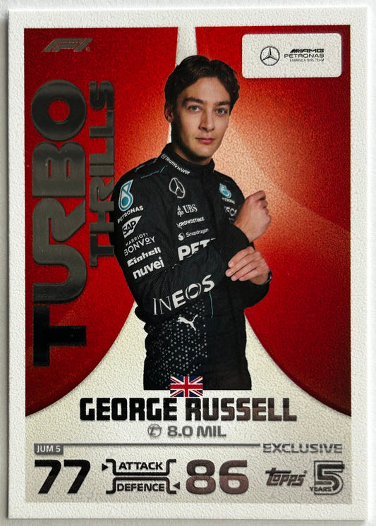Topps F1 Turbo Attax 2024 - GEORGE RUSSELL (MERCEDES) Turbo Thrills Jumbo Box Exclusive JUM5