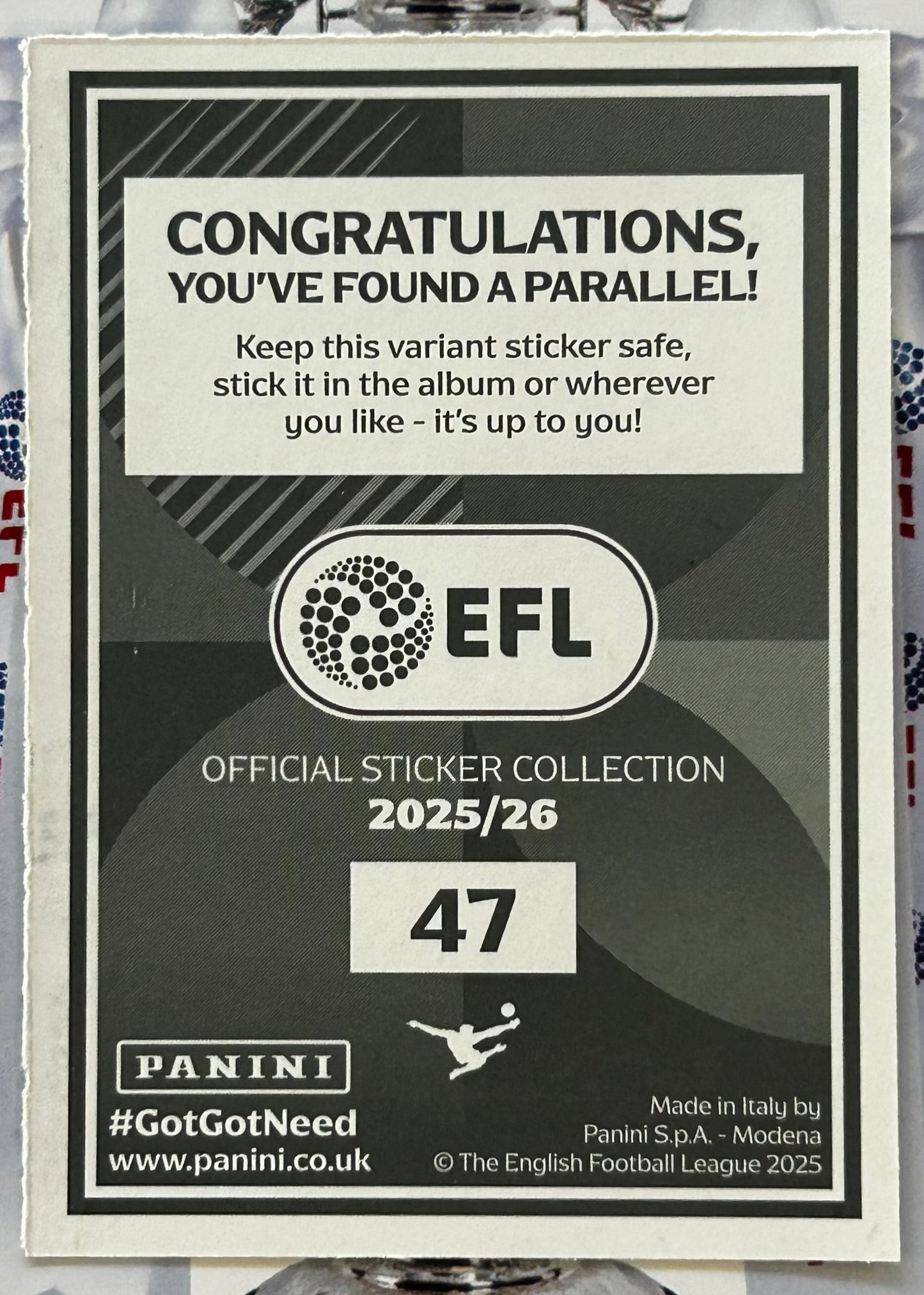 Panini EFL 2025-26 Sticker Collection - TODD CANTWELL (BLACKBURN ROVERS) Gold Captain Parallel #47